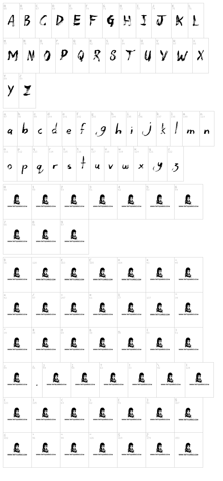 Dead Wood font map